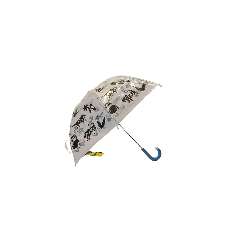 Paraguas niña largo, manual y transparente - azul y negro