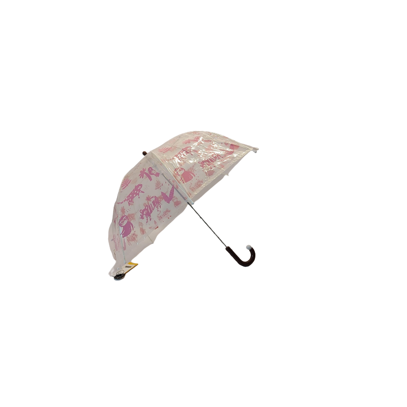 Paraguas niña largo, manual y transparente - marrón y rosa
