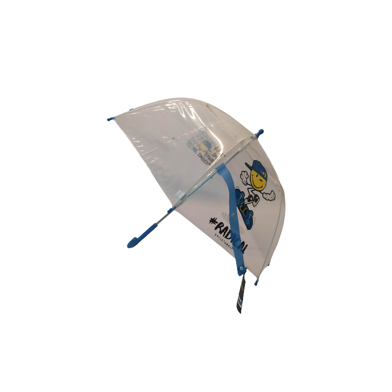 Paraguas niña Smiley largo manual y transparente - azul
