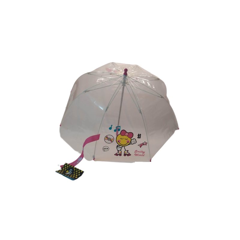 Paraguas niña Smiley largo manual y transparente - rosa